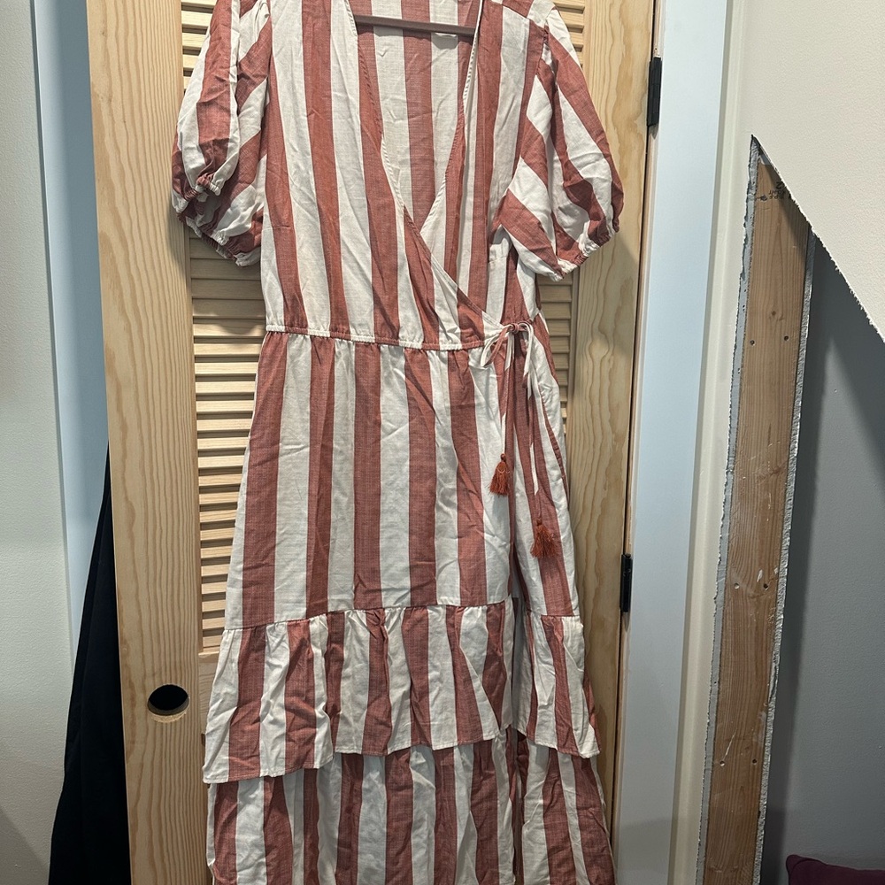 Striped Wrap Dress in Red and White